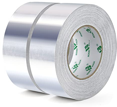 BOMEI PACK Aluminium Klebeban 2 Rollen 50mm x 50 m, selbstklebendes Alu-Klebeband-Aluband, Wasserdichtes- und hitzebeständiges Band zum Versiegeln, Reparieren und Isolieren