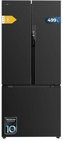 Cecotec Frigorífico puerta francesa Bolero CoolMarket FD 499 Dark E. Compresor Inverter Plus, Puerta Francesa Inox Oscuro 178X75.9Cm, 499L, No Frost, Clase Energética E, Multiairflow, Metal Cooling