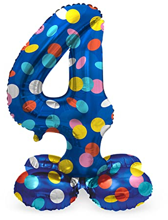 Folat 64784 Palloncino di alluminio Numero con Base Figura 4 Colorful Dots Multicolore 41 cm - decorazione palloncino per compleanno, anniversario, non è necessario l'elio