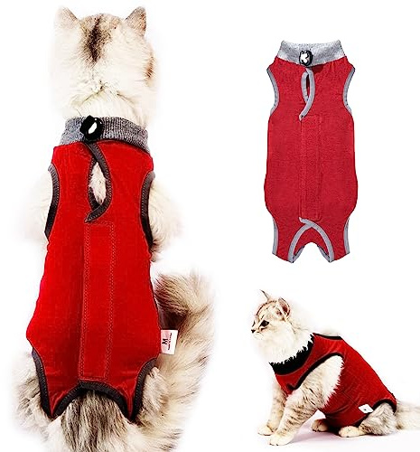 CGLRybO Katzenbody Nach Op Kastration Haustier-medizinisches chirurgisches Hemd Operationsgenesungsanzüge für Katzen (Stil:Red, S)