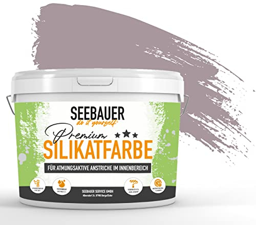 SEEBAUER diy Silikatfarbe Violett 2,5L für Innen (No. 930 Purple Blossom) Atmungsaktive Mineralfarbe für Allergiker - Abwaschbare Wandfarbe - Violetttöne hohe Deckkraft