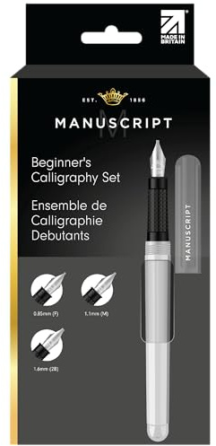 MANUSCRIPT Beginners Calligraphy Set - Complete Calligraphy Beginners Set with Fountain Pen, Italic Nibs, Black Ink & Convertor, Calligraphy Pens for Writing (Right Handed)