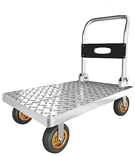 Robuster Plattformwagen Mit Gummimatten Und TPR-gummirädern, Transportwagen Aus Stahl Mit 300 Kg Tragkraft, Flachbettwagen Mit 60 * 38 -flachbett(Size:60 * 38,Color:A)