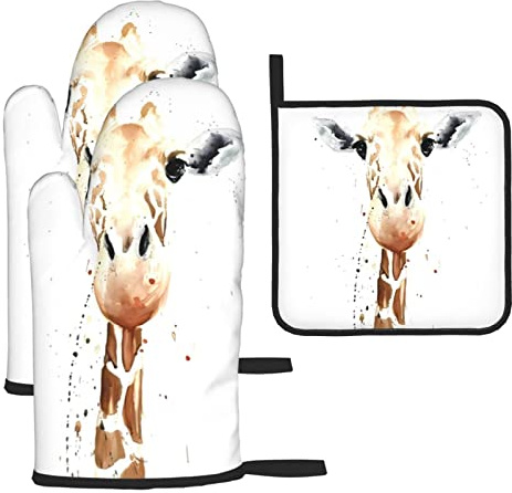 Clever Giraffe - Set di 3 guanti e presine antiscottatura per cucina, cottura al forno e grigliate, regalo di Natale per la festa della mamma
