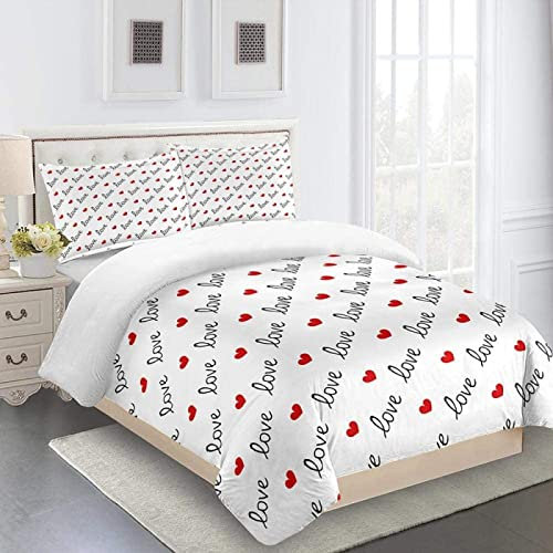 Set Di Biancheria Da Letto Natalizia 260X240Cm, Set Copripiumino Matrimoniale In Microfibra Per Adulti Con Cerniera E 2 Federa, Motivo Stampati In Stampa Cuore Rosso 3D, Confortevole