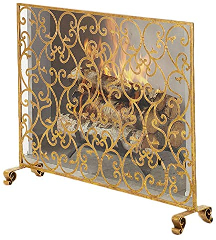 Einzelpaneel-Kaminschutz mit Blumendesign, robuster Metall-Kaminzaunschutz, Brandschutz für Kinderzimmer, Gold, aus China
