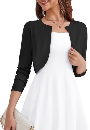 OmicGot Womens Long Sleeve Black Bolero Shrug Open Front Knit Cropped Cardigan S