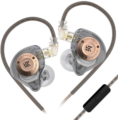 Linsoul KZ EDX Pro X IEM trådbundna spelhörlurar i örat | HiFi dynamisk drivrutin in-ear monitor med ergonomisk form, avtagbar audiofilkabel (med mikrofon, grå)