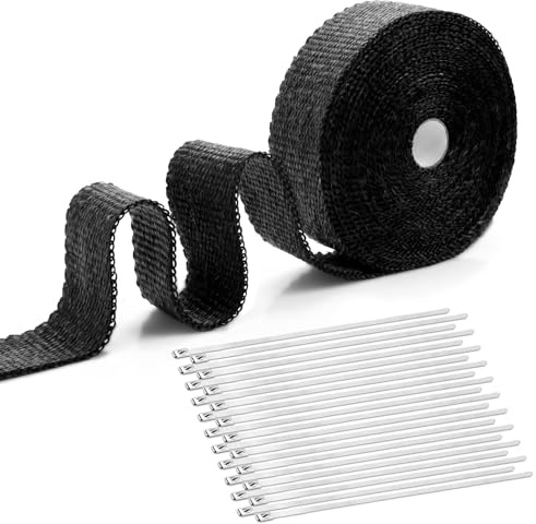 12 m värmeskyddsband, avgasrör, tätningstejp, värmeskydd, avgassystem bandage med 20 buntband, rostfritt stål, värmeskyddsband, självhäftande för fläktrör, termoband, krumbband, bil, motorcykel