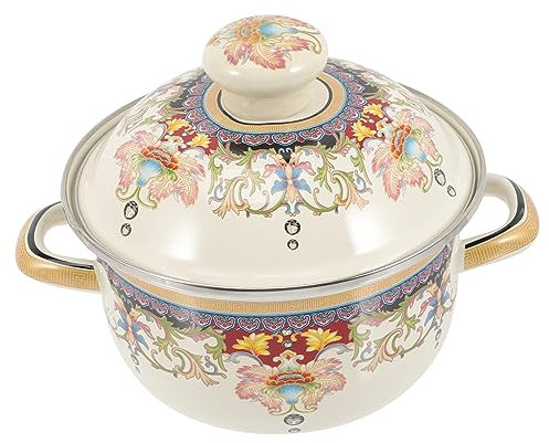 KICHOUSE Double-Handle Enamel Soup Pot Thickened Pot for Steamer Cooking Lids Induction Saucepan