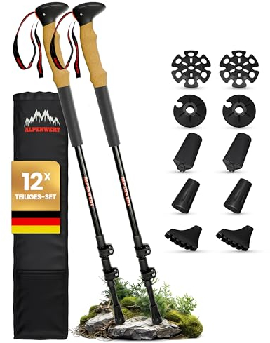 ALPENWERT Wanderstöcke [Aluminium] Walking Stöcke für Damen und Herren - Teleskop Trekkingstöcke mit Korkgriff zum Wandern, Nordic Walking und Skitouren (Aluminium)