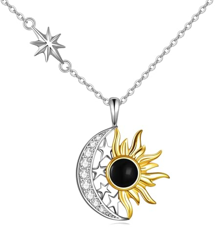 YAFEINI Mond Sonne Stern Kette 925 Sterling Silber Sichel Mond und Sonne Anhänger Halskette für Damen Mädchen