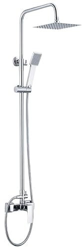 IMEX Duschsäule mit Wasserhahn, Duschset mit Duschkopf und Antikalkdüse, Armatur aus Messing und Edelstahl, S.304 mit ausziehbarer Stange, Serie Bali, verchromt
