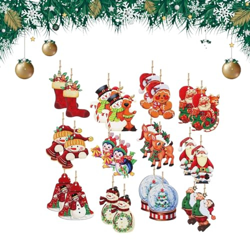 CutitiUU 24 Stück Weihnachtsbaumanhänger aus Holz mit Dekoration,Victorian Style Vintage Christmas Decorations Santa Claus Ornaments Xmas Hanging Pendant,Weihnachtsbaumschmuck,12 Motive