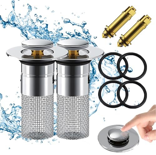 2 Stück WaschbeckenstöPsel,für 34-40mm Abfluss Ablauf,Abflussstopfen Sieb Abnehmbar,Abflussstopfen Waschbecken mit Haarsieb, Abflussstopfen Waschbecken mit Haarsieb für Badezimmer und Küche