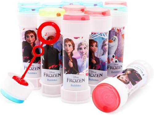 Toyland® 12er-Pack Frozen Seifenblasen mit Zauberstäben, 60ml Lösung und neuartigem Labyrinthdeckel - Taschengeld und Partytütenspielzeug