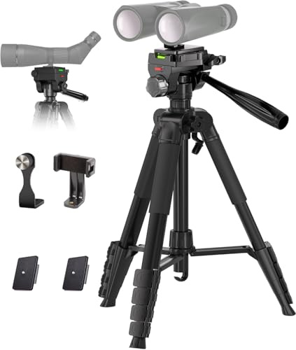 Binocular Tripod, 72” Spotting Scope Tripod Stand with Binocular Adapter and 2 QR Plates, Travel Camera Stand with Phone Holder/Carry Bag, Compatible with Binoculars/Spotting Scope/Camera/Phone