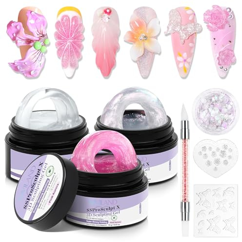 SAVILAND Solid Builder Nail Gel: 3 Colors Non-Sticky 3D Nail Sculpting Gel for Nail Art Strong Molding Carving Hard Builder Extension Glue with 3D Silicone Mold Nail Art Tool Home DIY