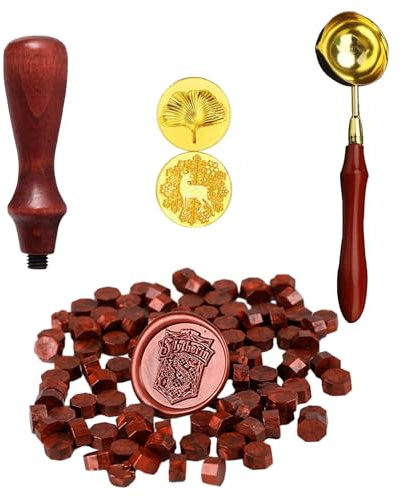 Scentoria 300 Stück Siegelwachs Rot, Siegelwachs Perlen mit 1 Schmelzlöffel, 2 Siegelstempel, Wachssiegel Set für Stempel, für wachsstempel/Einladungen/Umschläge/Karten (Rot)