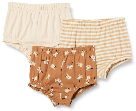 Amazon Essentials Pantalones Cortos de algodón para bebé, Paquete de 3, melocotón pálido, Rayas, león y Pony, 18 Meses