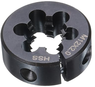 sourcing map Runde Schneideisen M12 x 2, metrisches Gewinde, 25 mm Außendurchmesser, verstellbar, rechts, Hochgeschwindigkeitsstahl (HSS), runde Schneideisen für Gewindereparatur