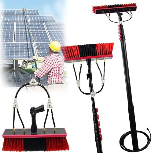 KUANGGE Telescopic Cleaning BrushHigh Reach Solar Panel Cleaning Kit，18FT, 24FT, 30FT Water Fed Pole System with Scrubber Brush, Window & Solar Panel Cleaner Equipment (9.0M/30FT)