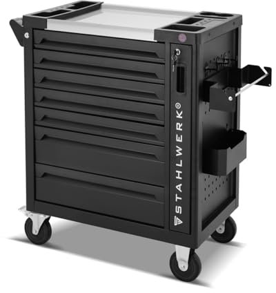 STAHLWERK Werkstattwagen Eagle abschließbarer Werkzeugwagen | Profi Montagewagen | Werkzeug-Organizer mit 7 Schubladen, Seitenauszug und gummierten Long-Life-Rollen