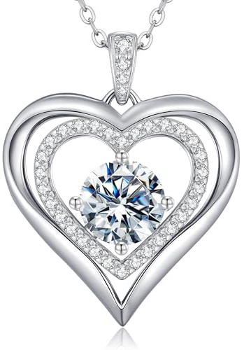 CDE Moissanit Halskette für Damen Silber 925 Kette Herz Schmuck Geschenk | Herz Halskette Geschenk für Frauen Weihnachten Muttertags Weihnachten Valentinstag Geburtstags Geschenk Hochzeit Jubiläum