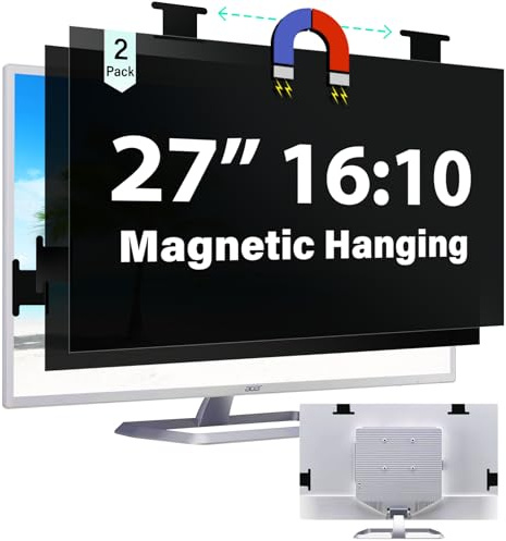[2 Pack] Magnetic 27 Inch Computer Privacy Screen for 16:10 Aspect Ratio Widescreen Monitor, Hanging Eye Protection Anti Glare Blue Light Computer Monitor Privacy Filter, Removable 27in Protector Film