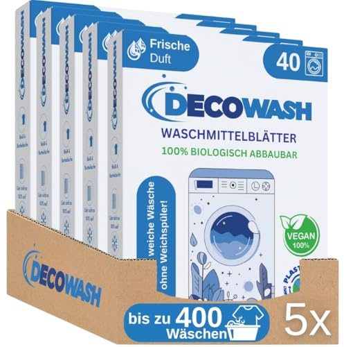 Waschmittelblätter (bis zu 400 Wäschen) – Waschmittel blätter Ökologisch, Hypoallergen, Frische Duft, Biologisch Abbaubar, Plastikfrei – Ideal für Empfindliche Haut, Hand- & Maschinenwäsche