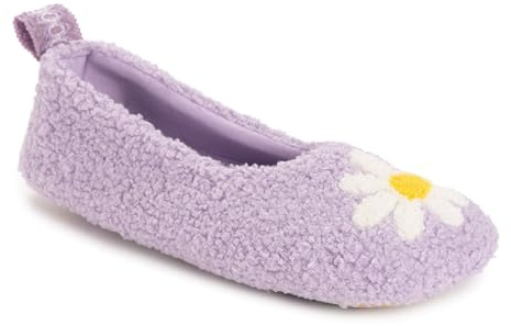 Muk Luks Women's Travel Ballerina Slipper with Patch, Purple Daisy, M (7-8)