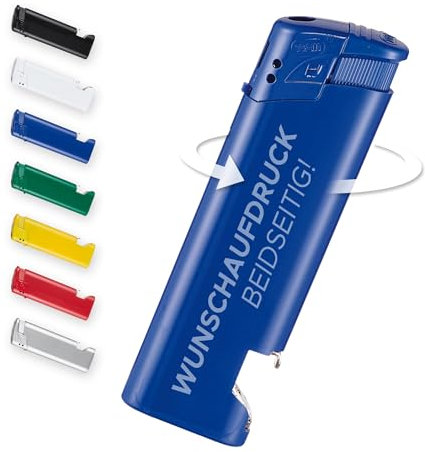 #teamludorf 50 Stück Blaue Feuerzeuge mit Flaschenöffner - Elektrisch, nachfüllbar, personalisiert mit eigenem Logo oder Foto - Perfekt für Giveaways, Outdoor, Promotion, Feiern & Events