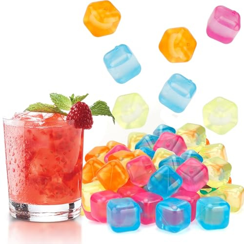 Reusable Ice Cubes for Drinks,Ice Cubes 40 Pack,Plastic Ice Cubes,Fake Ice Cubes,Square Ice Cube Colorful,Reusable Ice Cubes for Coolers,Refreezable Recycling Ice Cubes for Cocktail Whiskey Coffee