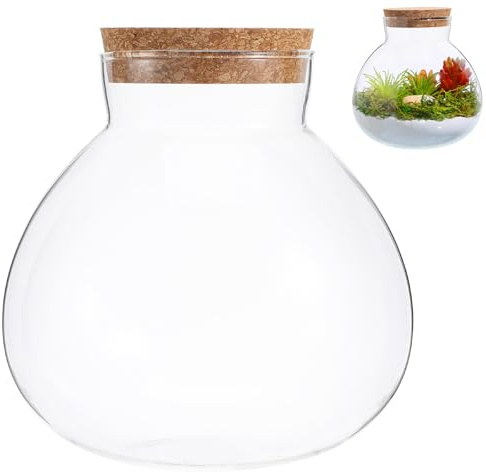 VICASKY Glas mit Korkdeckel Groß Runde Mikrolandschaftsflasche aus Glas für Moos Selbstgemacht Pflanzgefäß Dekorativ für Zuhause