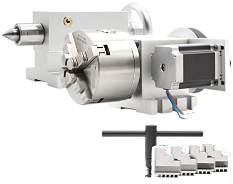 Schrittmotor, 4 Backen 100 Mm 4. Achse + Reitstock CNC-Teilkopf Rotationsachse/A-Achsen-Kit For Mini-CNC-Fräser/Graveur-Holzbearbeitungsgravur