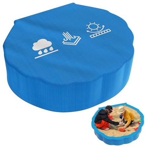Humtudeit Telo di copertura per sabbiera 100 x 15 cm, copertura per sabbiera con coperchio, rotondo, blu, copertura impermeabile per conchiglie d'acqua e sabbia