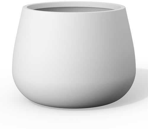 Kante Curva Series - Maceta Redonda de hormigón de 14.8 Pulgadas con Agujero de Drenaje y tapón de Goma, Adecuada para Plantas de Interior, hogar, jardín, Patio, Color Blanco