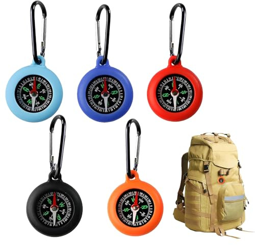 5 Pcs Mini Kompass,Kompass Kinder,Kompass Schlüsselanhänger,Kinderkompass,KompassOutdoor Kinder,Tragbar Wasserdichter Schlüsselanhänger Compass Anhänger Für Outdoor Ferienlager Camping Wandern Reisen