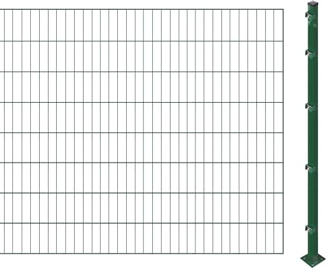 Einstabmattenzaun inkl. Pfosten zum Aufschrauben (Höhe: 160 cm, Länge: 10 m) | Einstabmatten in Grün | UV- und witterungsbeständig