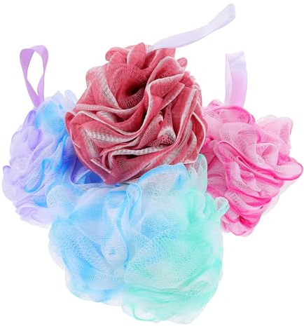 BIUDECO 4 pezzi Spugne da Doccia Esfolianti per Corpo Morbide Bath Ball Gradiente Detergente Corpo e Scrubber Generano Schiuma Ricca per Schiena Gambe e Spalle