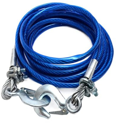 Treuil en acier de 10 kg - Bleu - Corde de remorquage robuste avec résistance à la rupture - Câble métallique en acier avec crochet pivotant et revêtement en PVC pour dépanneuses et véhicules de