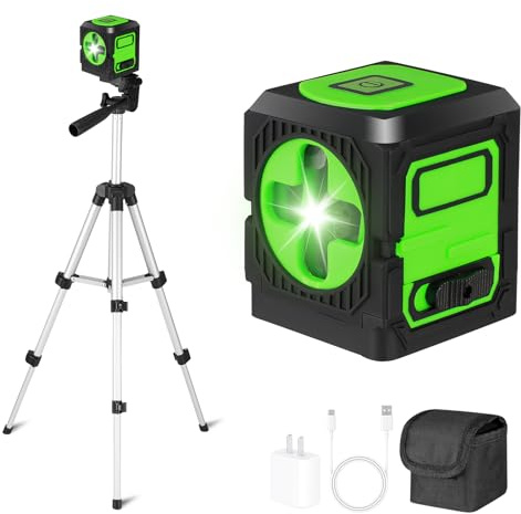 Laser Level with Tripod, Green Cross Line Laser Level, Self Leveling Line Level, 30m Range,Self leveling laser level with Manual/Self-Leveling Mode for Construction, House Decoration, USB Rechargeable