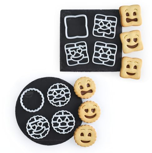 Lot de 8 Emporte-pièces Biscuits Fourrés façon BN Carré & Rond Cannelé | Moule Drôle Biscuit Sourire Maison | Recette Offerte | Fabriqués en France | Bakers’Tricks