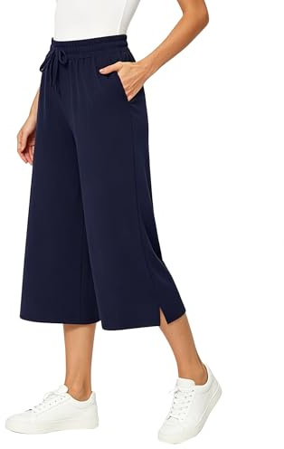 Neteson Pantalones Deportivos Mujer 3/4 Pantalón Capri Ancho Mujer Verano | Cintura Alta Pantalones Elástica con Bolsillos para Yoga Running Casual