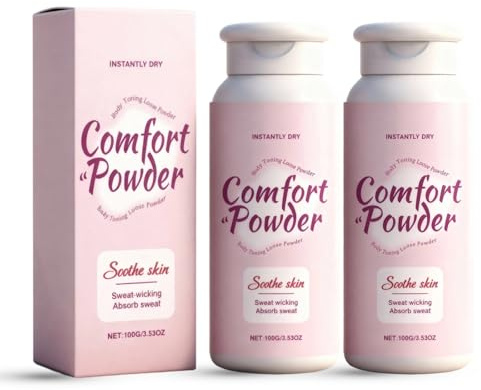 Körperpuder für Frauen, Comfort Deo Puder gegen Schwitzen, Schutz vor Oberschenkel Scheuern, Körper-Deodorant für Intimbereich & Füße, Sanfte Hautpflege für Sport & Alltag (100ml, 2PC)