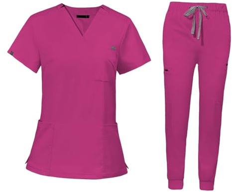 Stxdynjy Set Uniforme Infermieristica, Abbigliamento Da Lavoro, Maglia Da Infermiera, Pantaloni, Camici per Donne, Set, Comodo, con Tasche, Tute Da Lavoro per, M, Rosso