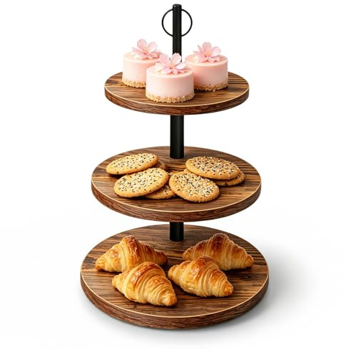 BORDEAG Tortenständer 3 Etagen Aus Holz, Ø 30/25/20 cm Cupcake Ständer, 3-stufige Dessert Etagere mit 16cm, Servierständer für Kuchen, Muffins, Hochzeit, Party, Geburtstag