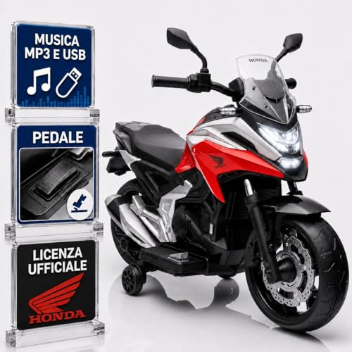 TOYSCAR Moto Elettrica Bambini 2-5 Anni Honda NC750X 12V, Motocicletta per Bambini con Licenza Ufficiale, Mini Moto Elettrica Giocattolo, Fari LED, MP3 USB e Avvio One Click (Rosso)