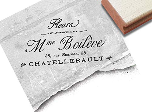 Stempel Textstempel Fleura mit alter französischer Adresse - Schriftstempel Vintage Scrapbook Artjournal Kunst Shabby chic style Deko - zAcheR-fineT