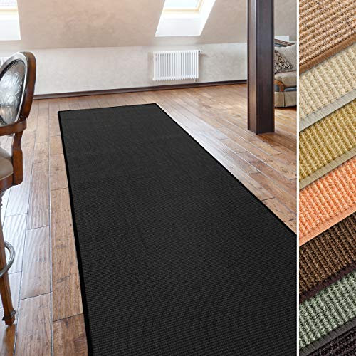 casa pura Sisal Teppich Läufer | schwarz | Naturfaser | Qualitätsprodukt aus Deutschland | kombinierbar mit Stufenmatten | 19 Breiten und 18 Längen (100x600 cm)